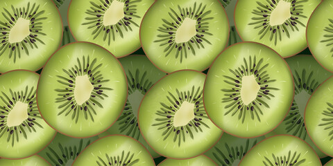 kiwi fruit background.  food. kiwi pieces. fruit. summer seamless background. green wallpaper. tablecloth. vector illustration. pattern with kiwi. print