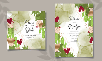 Elegant cute cartoon cactus wedding card design