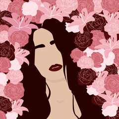 Women's day card. Abstract minimal girl's portrait. International women's day concept. Vector contemporary illustration, eps 10