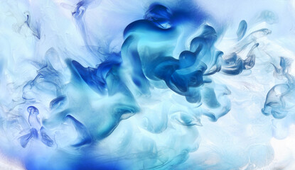 Liquid fluid art abstract background. Blue acrylic paint underwater, galactic smoke ocean