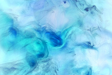 Liquid fluid art abstract background. Blue acrylic paint underwater, galactic smoke ocean