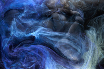Liquid fluid art abstract background. Blue acrylic paint underwater, galactic smoke ocean © amixstudio