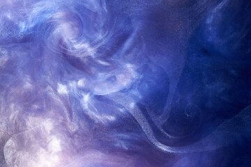Liquid fluid art abstract background. Blue acrylic paint underwater, galactic smoke ocean