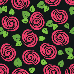 seamless pattern with roses. roses on a black background. seamless background or wallpaper. print. pattern. flowers and leaves.