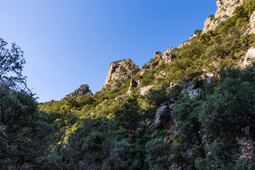 Vue sur les montages autour des Gorges de l'Héric peu après le lever du soleil