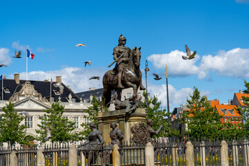 Fototapeta premium Christian V statue in Kongens Nytorv (King's New Square) in Copenhagen, Denmark