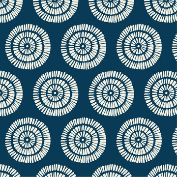 Japanese Circles Blue Indigo Handmade Seamless Pattern 