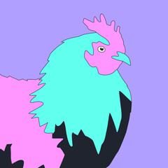 fashion minimal illustration. Stylish rooster. go vegan concept