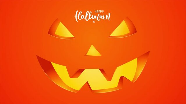 Happy Halloween card with scary pumpkin face. Animation video.