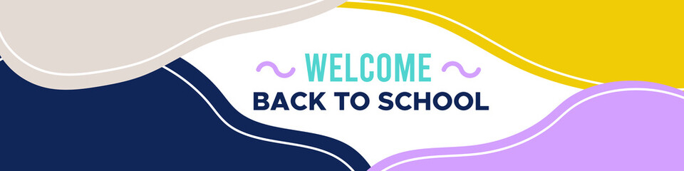 Welcome back to school background. Colorful horizontal banner. Abstract organic shapes. Concept of education. Vector illustration, flat design