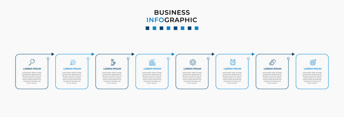 Vector Infographic design business template with icons and 8 options or steps. Can be used for process diagram, presentations, workflow layout, banner, flow chart, info graph