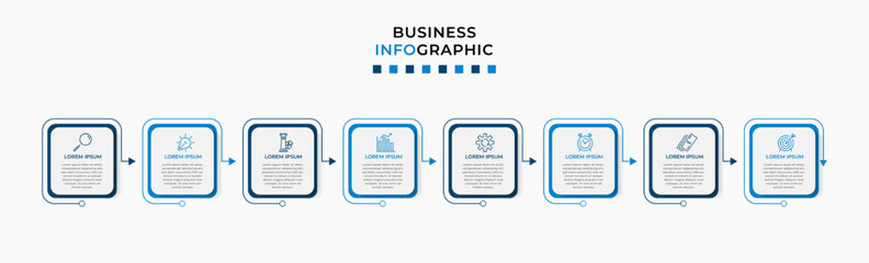 Fototapeta premium Vector Infographic design business template with icons and 8 options or steps. Can be used for process diagram, presentations, workflow layout, banner, flow chart, info graph