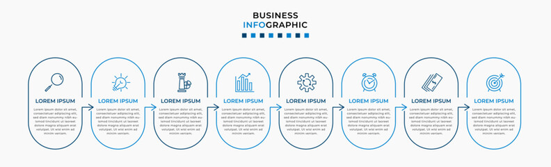 Vector Infographic design business template with icons and 8 options or steps. Can be used for process diagram, presentations, workflow layout, banner, flow chart, info graph