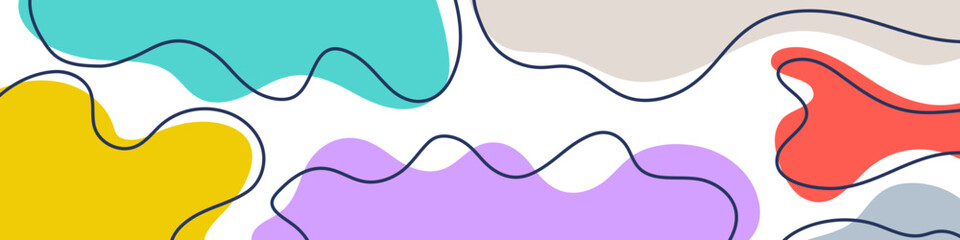 Abstract colorful organic shapes. Back to school background. Horizontal banner. For social media post, web, promotional banner, advertising and branding. Vector illustration, flat design