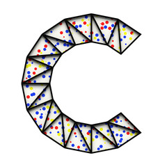 Letter C made of black metal frame with colored dots, isolated on white, 3d rendering