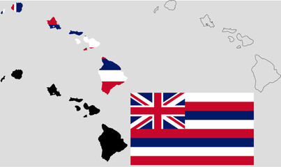 state of Hawaii map flag icon set - obrazy, fototapety, plakaty