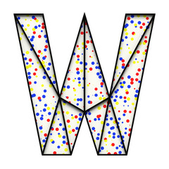 Letter W made of black metal frame with colored dots, isolated on white, 3d rendering