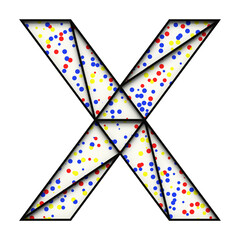 Letter X made of black metal frame with colored dots, isolated on white, 3d rendering