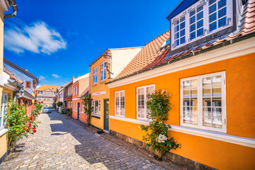Fototapeta na wymiar Narrow streets in faaborg city, Denmark
