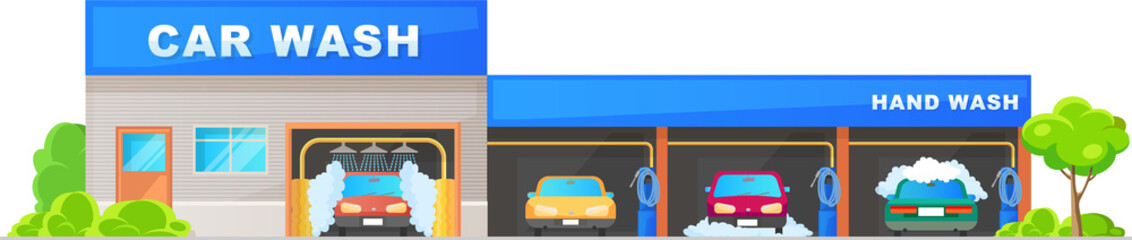 Car wash building isolated cartoon vector icon