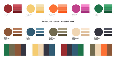 ACTUAL FRESH New fashion color trend winter spring season 2022 2023. Color palette forecast of the future color trend