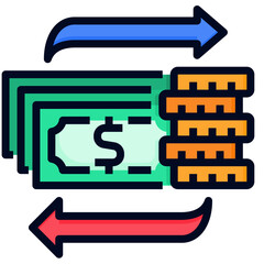 Money Transfer filled line color icon. Can be used for digital product, presentation, print design and more.