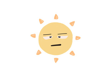 face emotion of the sun isolated on white background, cartoon character design for using in feeling of a day with sunlight sign