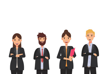 Flat design concept of Businessman with different poses, working and presenting process gestures, actions and poses. Vector cartoon character design set.