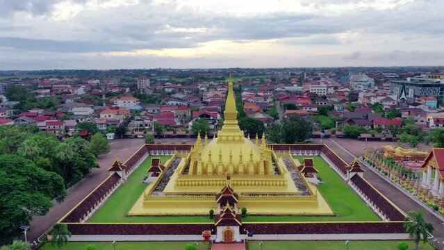 Aerial view of Pha That Luang(Gold Pagoda) Vientiane, Laos.