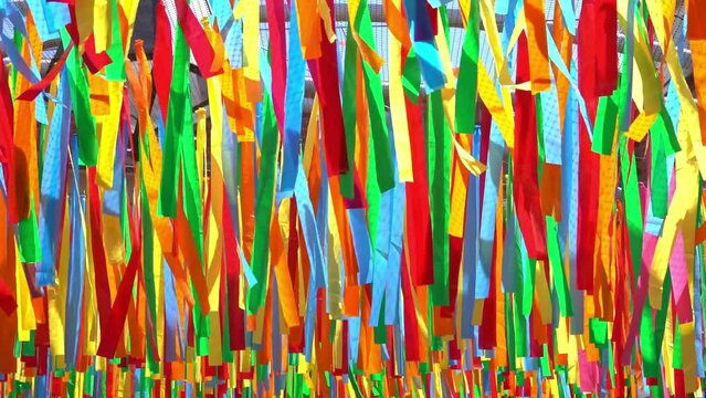 decorative multicolor ribbons waving in the wind 