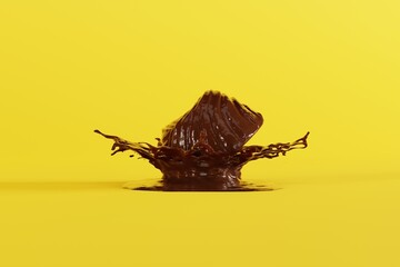 Chocolate praline with a splash of chocolate. Concept of making chocolate, eating pralines. 3D...