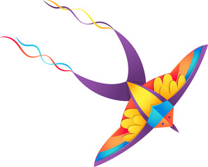 Cartoon kite in shape of bird, kids paper toy icon