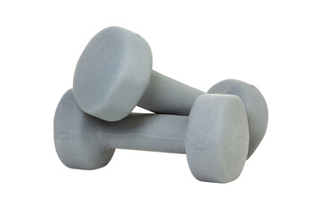Pair of grey dumbbells isolated on transparent background