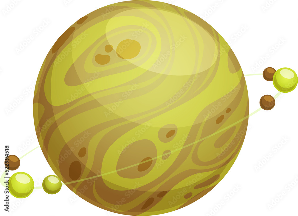 Poster yellow fantasy planet rotating over orbit isolated