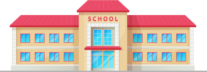 School campus building facade vector icon, house