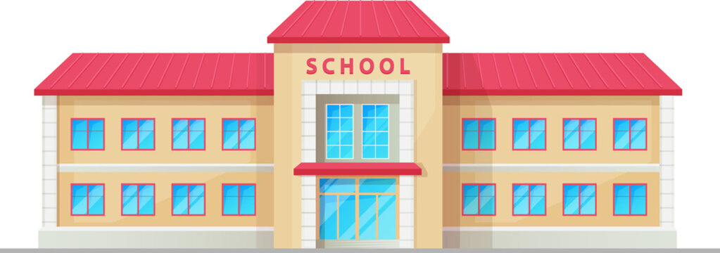 School campus building facade vector icon, house