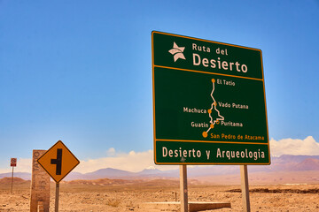 desert route road sign in atacama chile