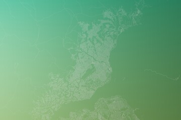 Obraz premium Map of the streets of Brazzaville (Congo) made with white lines on yellowish green gradient background. Top view. 3d render, illustration