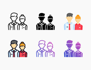 Employee icon set with different styles. Style line, outline, flat, glyph, color, gradient. Editable stroke and pixel perfect. Can be used for digital product, presentation, print design and more.