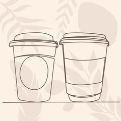 cups of coffee one continuous line drawing vector