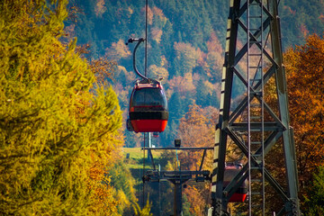 Gondola Lift on Jaworzyna Krynicka Mountain in autumn. Krynica-Zdroj, Poland.