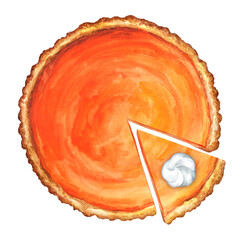 Traditional american pumpkin pie watercolor - obrazy, fototapety, plakaty