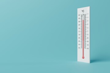 Thermometer showing very high temperature, hot. The concept of hot weather, summer, climate warming. 3D render, 3D illustration.