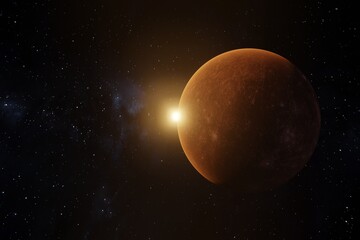 Outer space, planet view and star after planet. Science fiction concept. 3d render.