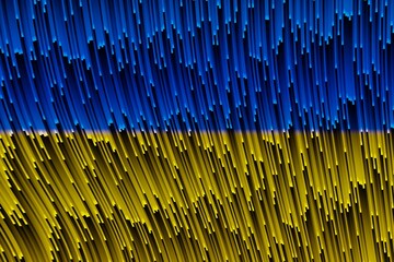 Fototapeta premium Ukraine flag made of abstract patterns. The concept of the war in Ukraine with Russia. 3d render.
