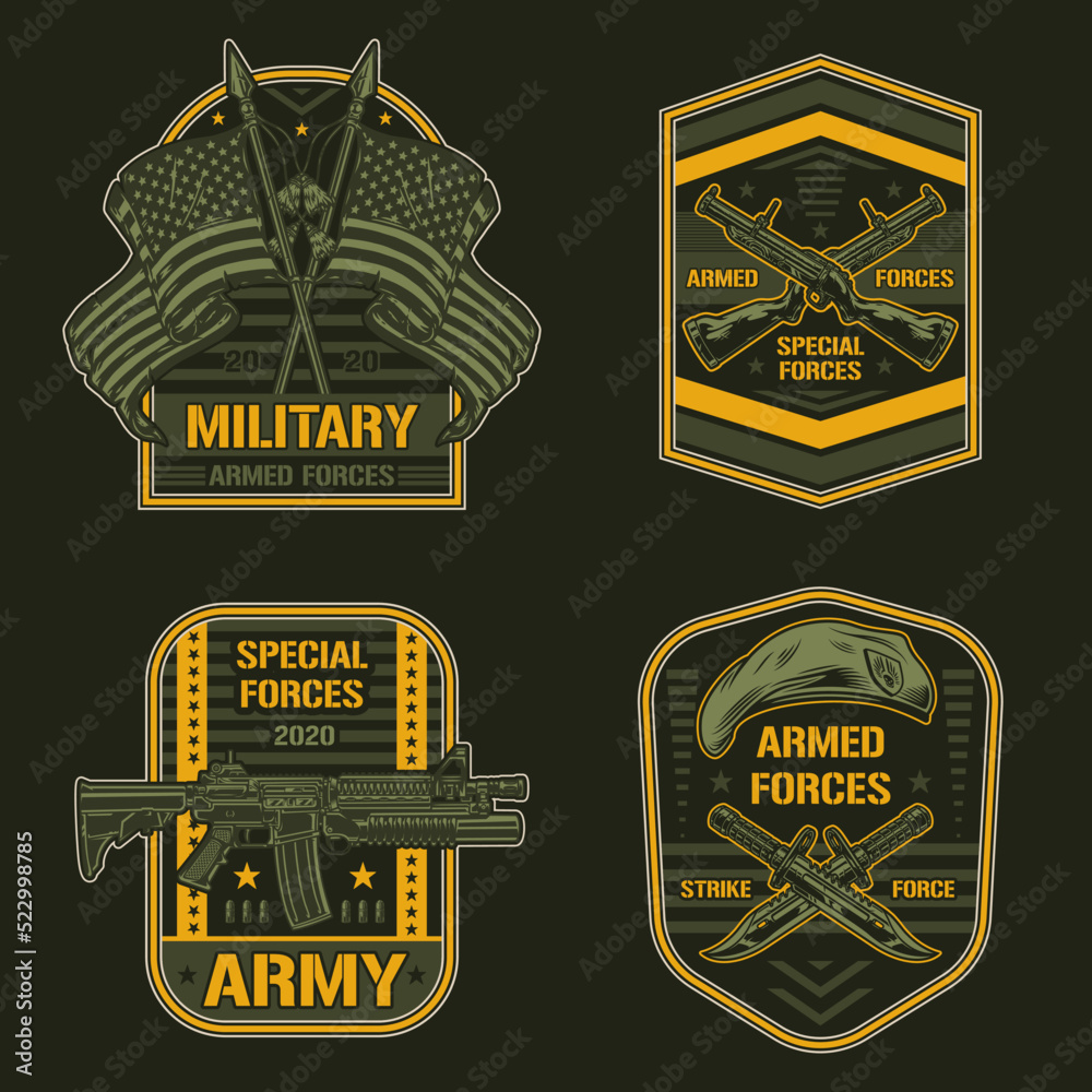 Wall mural Military set element vintage colorful