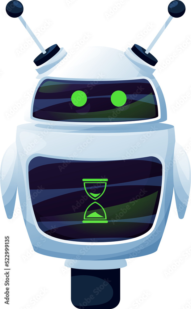 Poster cartoon robot or cyborg, vector bot ai character