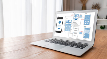 UX UI design process for modish mobile application and website . Creative prototype of wireframe...