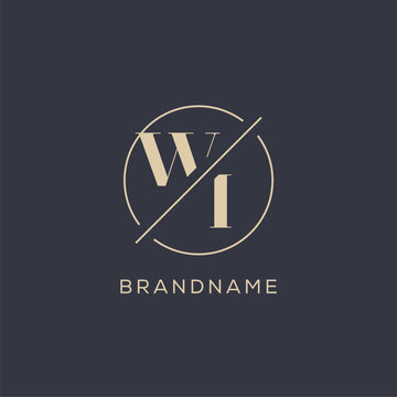 Initial letter WI logo with simple circle line, Elegant look monogram logo style