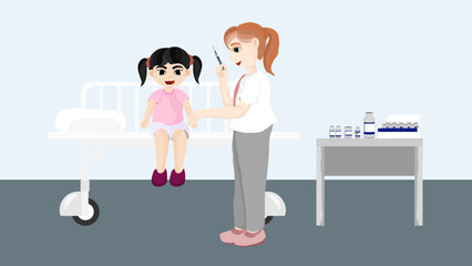 The girl was vaccine by a doctor at the hospital.